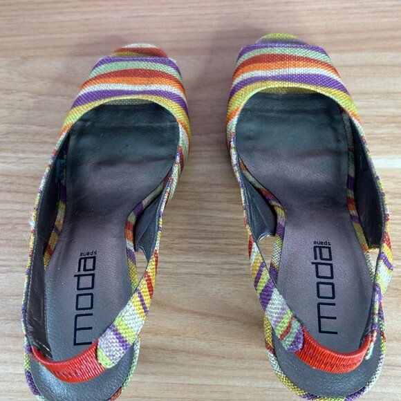 MODA Womens High Heels Slingbacks Shoes 9M Multicolor Zebra Stripe Gum - Picture 12 of 16